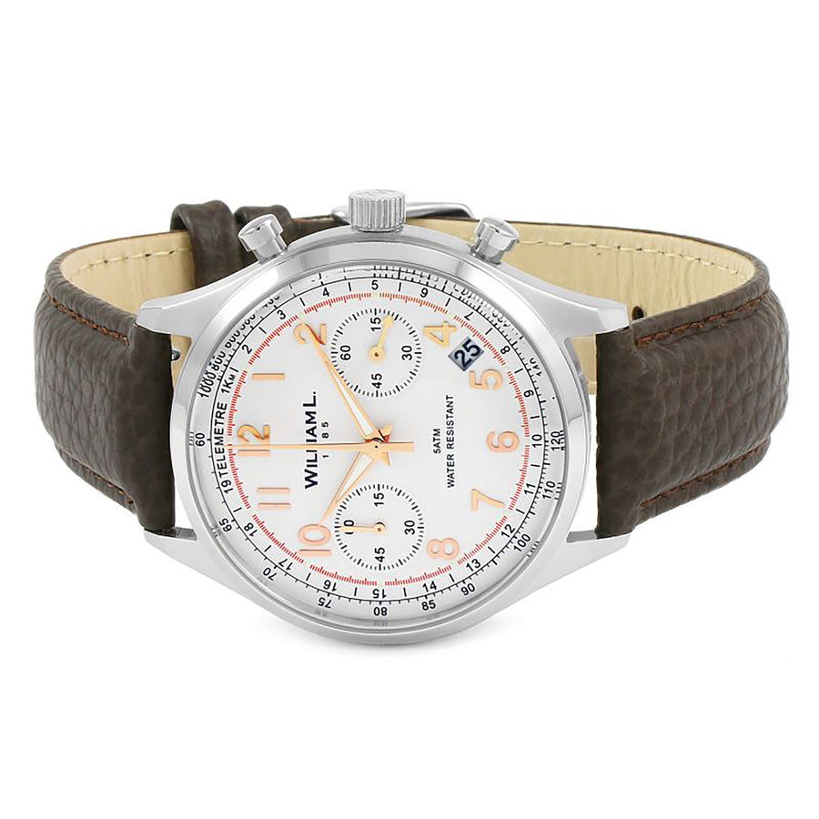 William L. 1985 | Vintage Style Chronograph - White Dial & Brown ‘Buffalo’ Strap