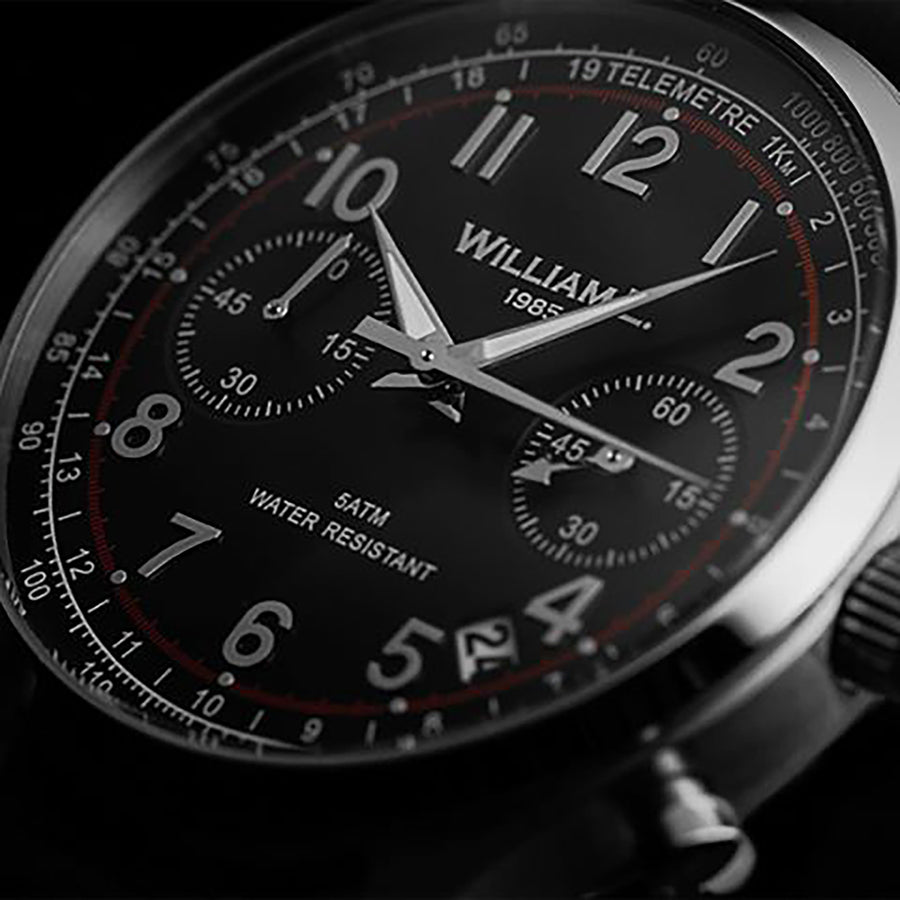 William L. 1985 | Vintage Style Chronograph - Black Dial & Black ‘Croco’ Strap