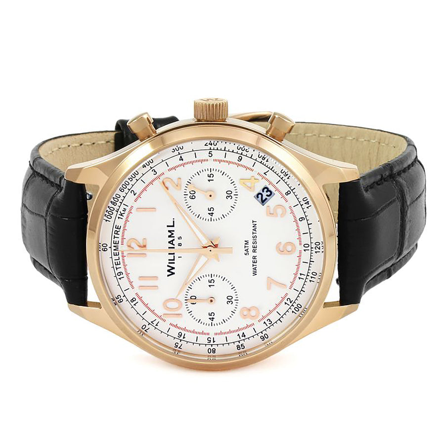 William L. 1985 | Vintage Style Chronograph - IP Rose Gold with White Dial & Black ‘Croco’ Strap