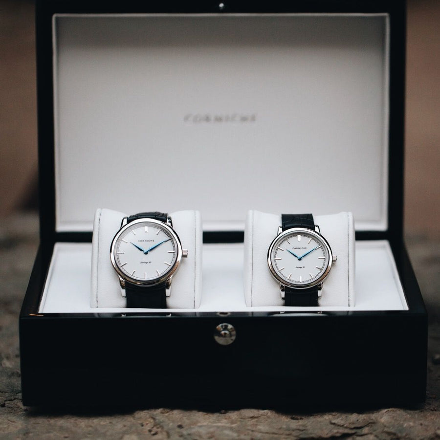Corniche | Heritage Gift Set - Stainless Steel / Black Leather