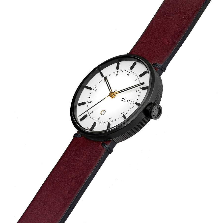 Bravur | BW002 - Black PVD / Burgundy Leather