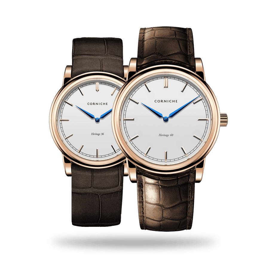 Corniche | Heritage Gift Set - Rose Gold / Brown Leather