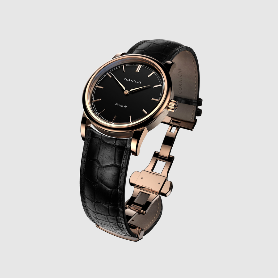 Corniche | Heritage 40 - Rose Gold / Black Leather