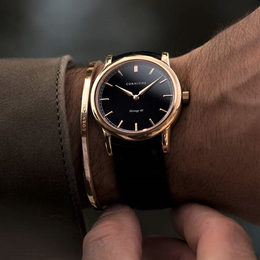Corniche | Heritage Gift Set - Rose Gold / Black Leather