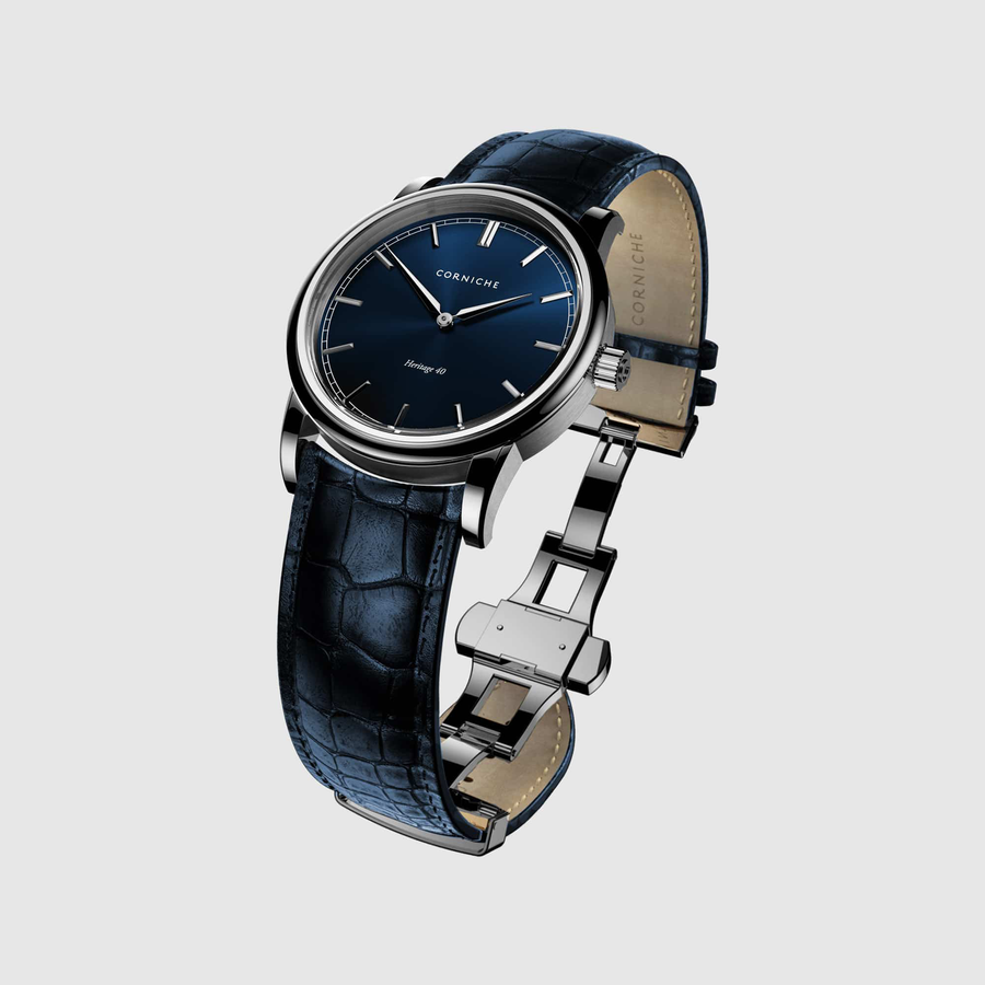 Corniche | Heritage 40 - Stainless Steel / Midnight Blue Leather