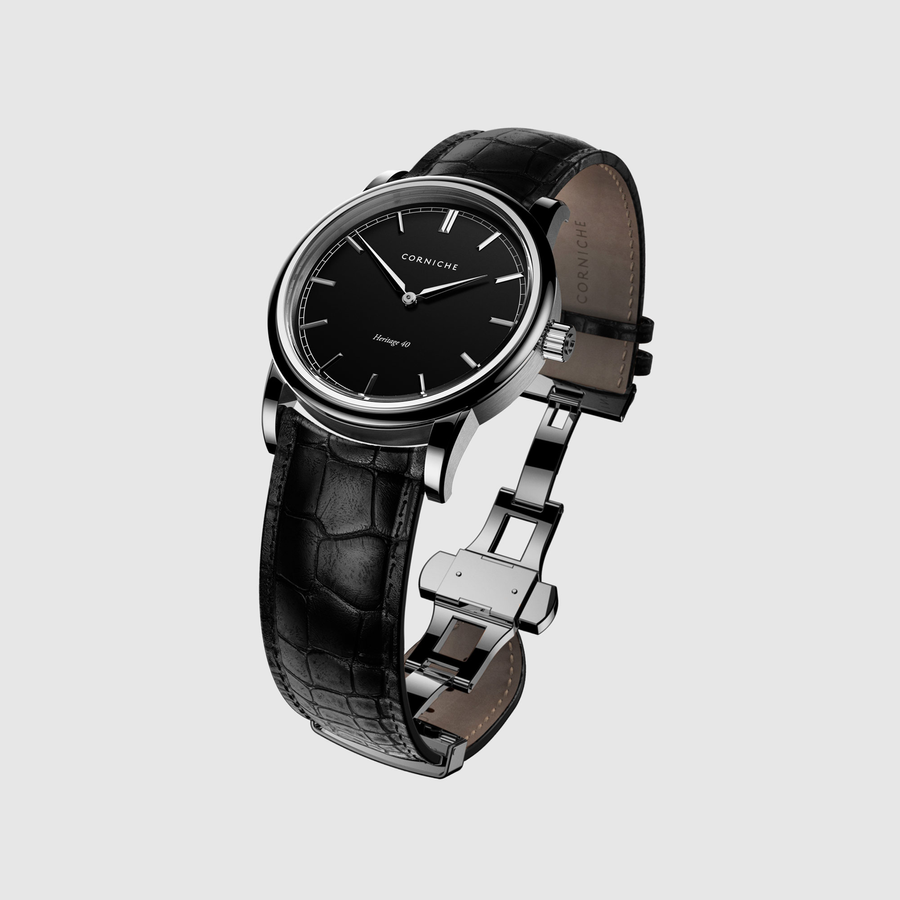 Corniche | Heritage 40 - Stainless Steel / Black Leather