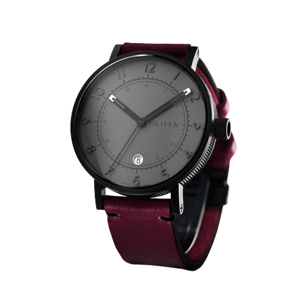 Bravur | BW001 - Black PVD / Burgundy Leather