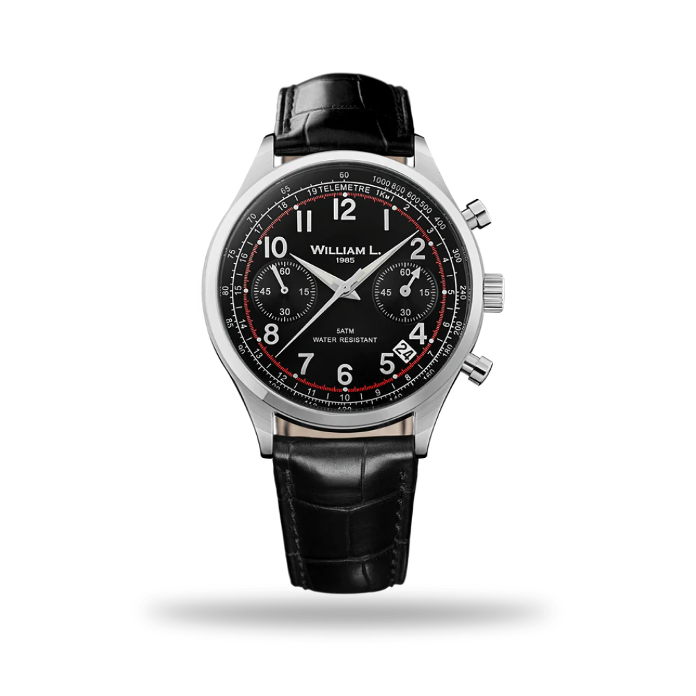 William L. 1985 | Vintage Style Chronograph - Black Dial & Black ‘Croco’ Strap