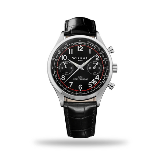 William L. 1985 | Vintage Style Chronograph - Black Dial & Black ‘Croco’ Strap
