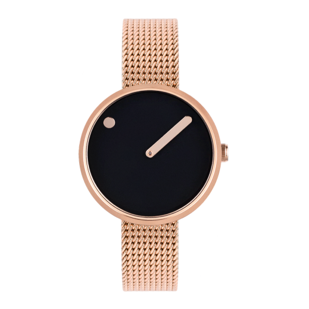 Picto | Black Dial / Matt Rose-Gold Mesh Band