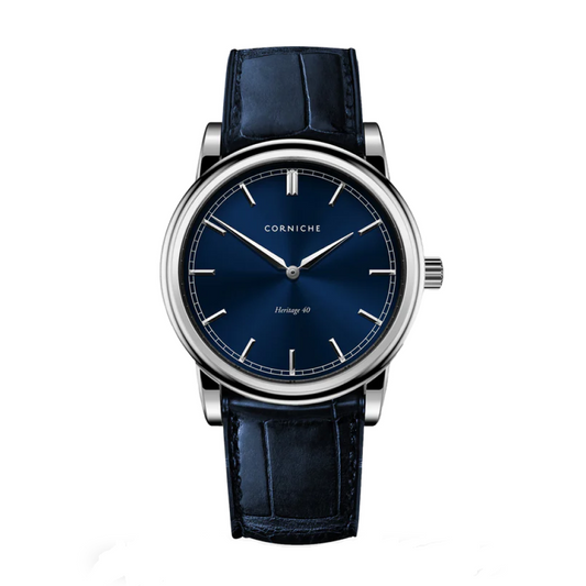 Corniche | Heritage 40 - Stainless Steel / Midnight Blue Leather