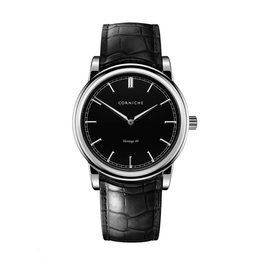 Corniche | Heritage 40 - Stainless Steel / Black Leather