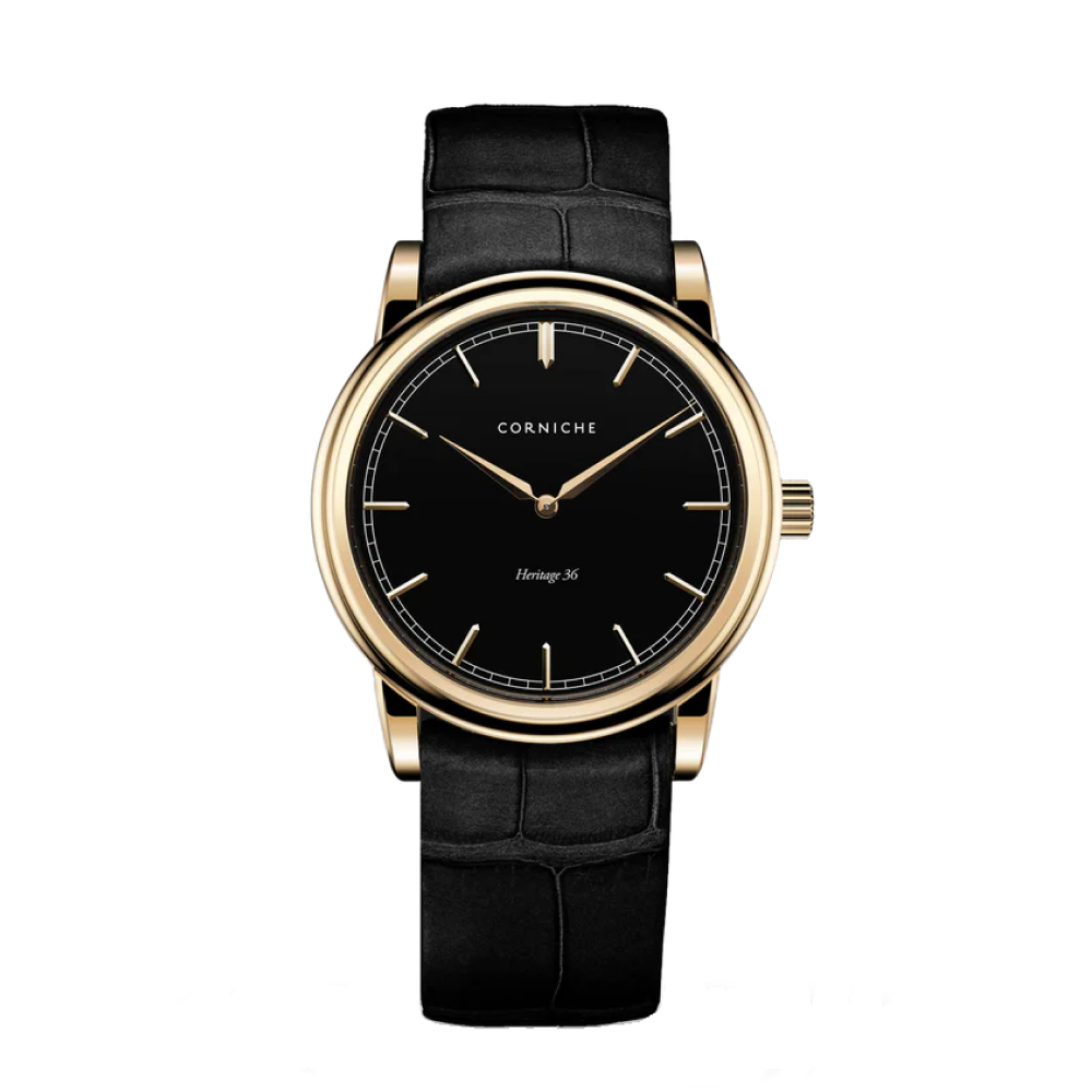 Corniche | Heritage 36 - Yellow Gold / Black Leather