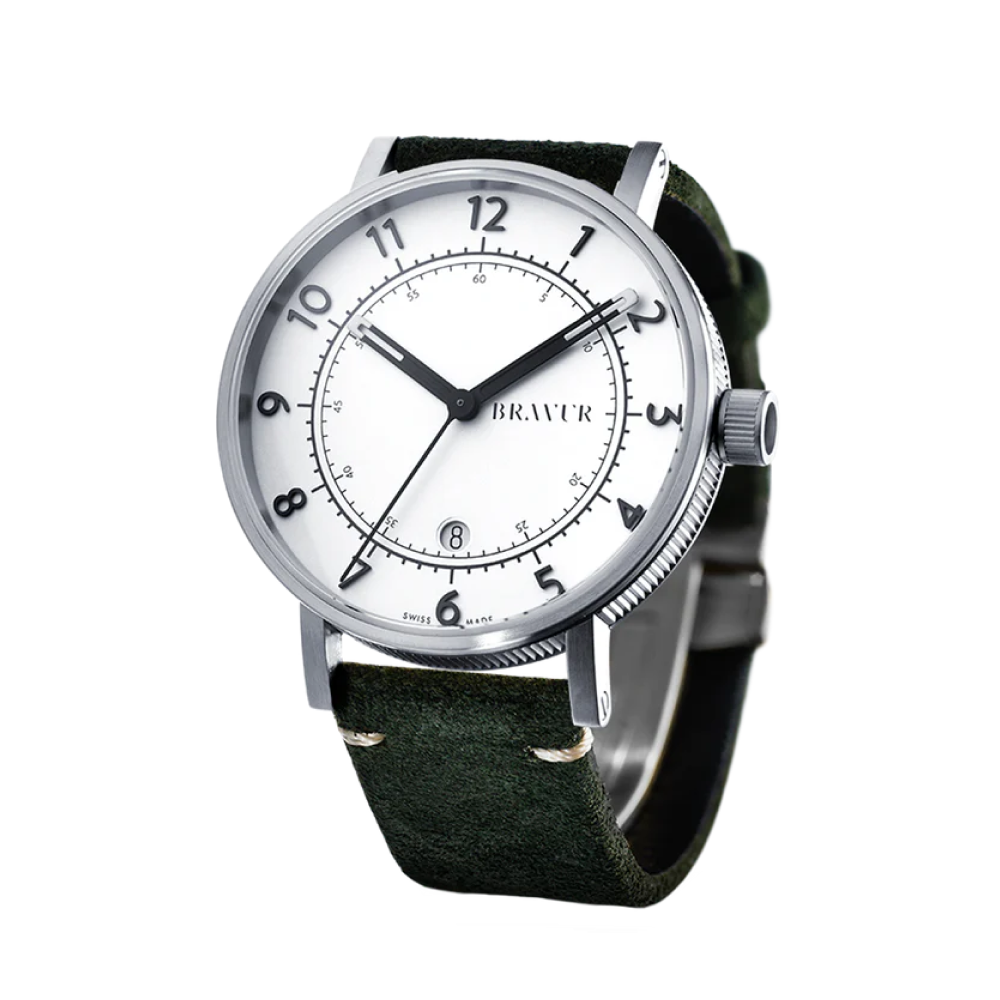 Bravur | BW001 - Silver / Olive Suede Leather