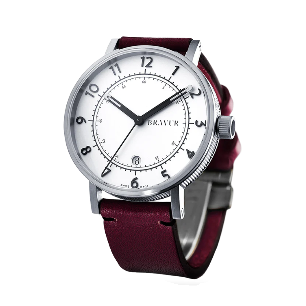 Bravur | BW001 - Silver / Burgundy Leather