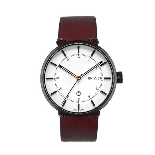 Bravur | BW002 - Black PVD / Burgundy Leather