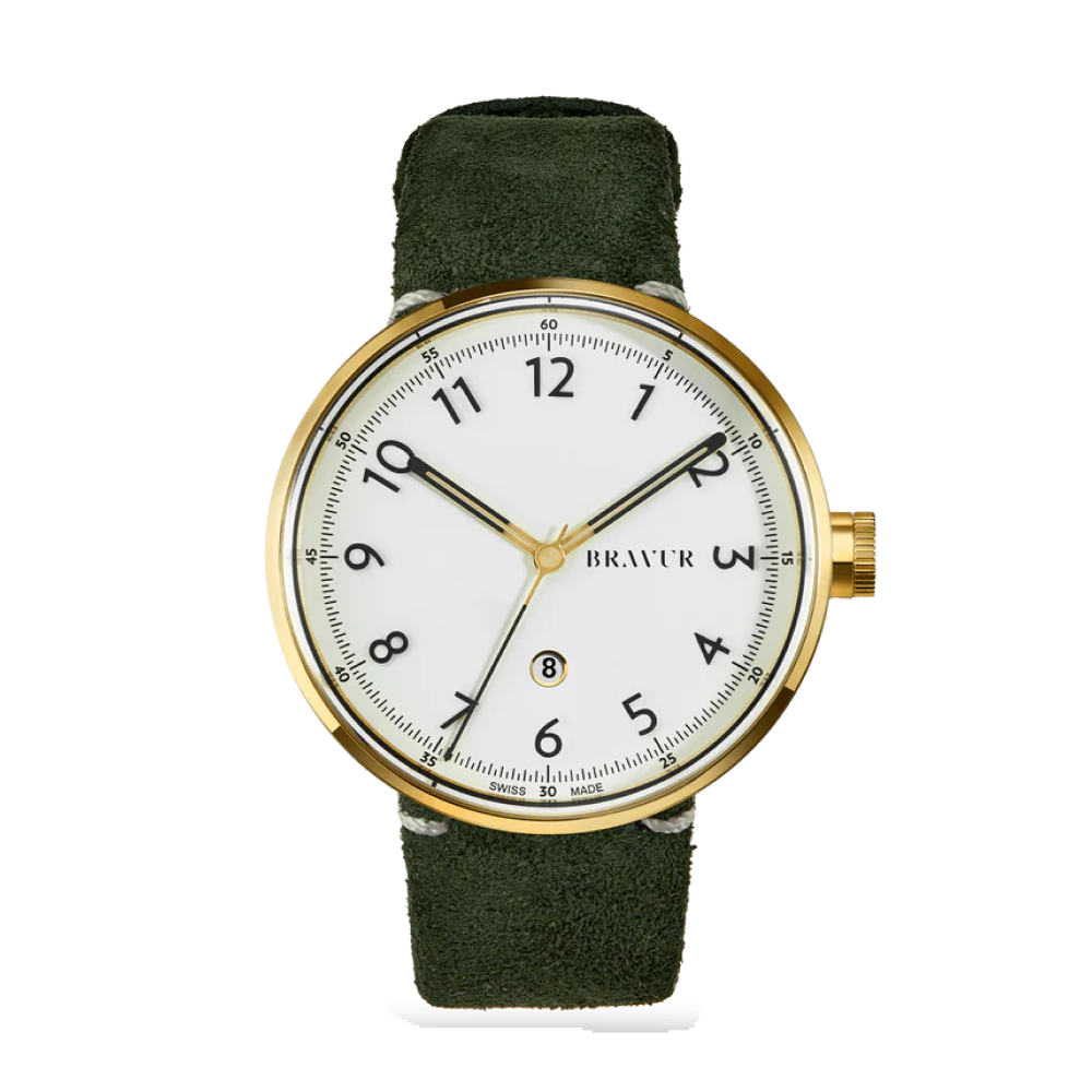 Bravur | BW002 - Gold / Olive Suede Leather
