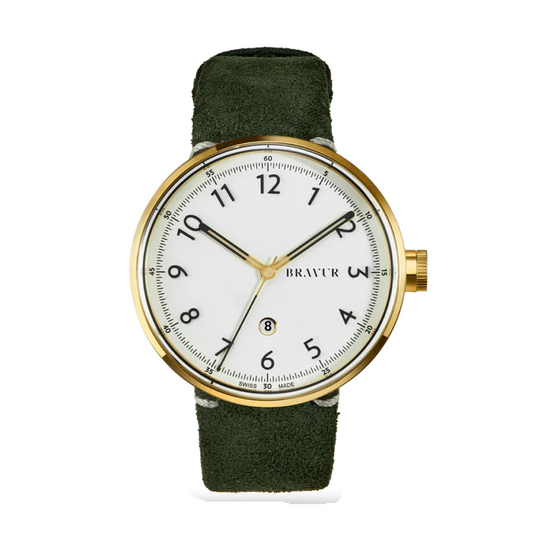 Bravur | BW002 - Gold / Olive Suede Leather