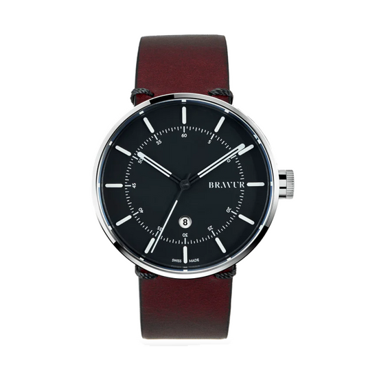 Bravur | BW002 - Silver  / Burgundy Leather