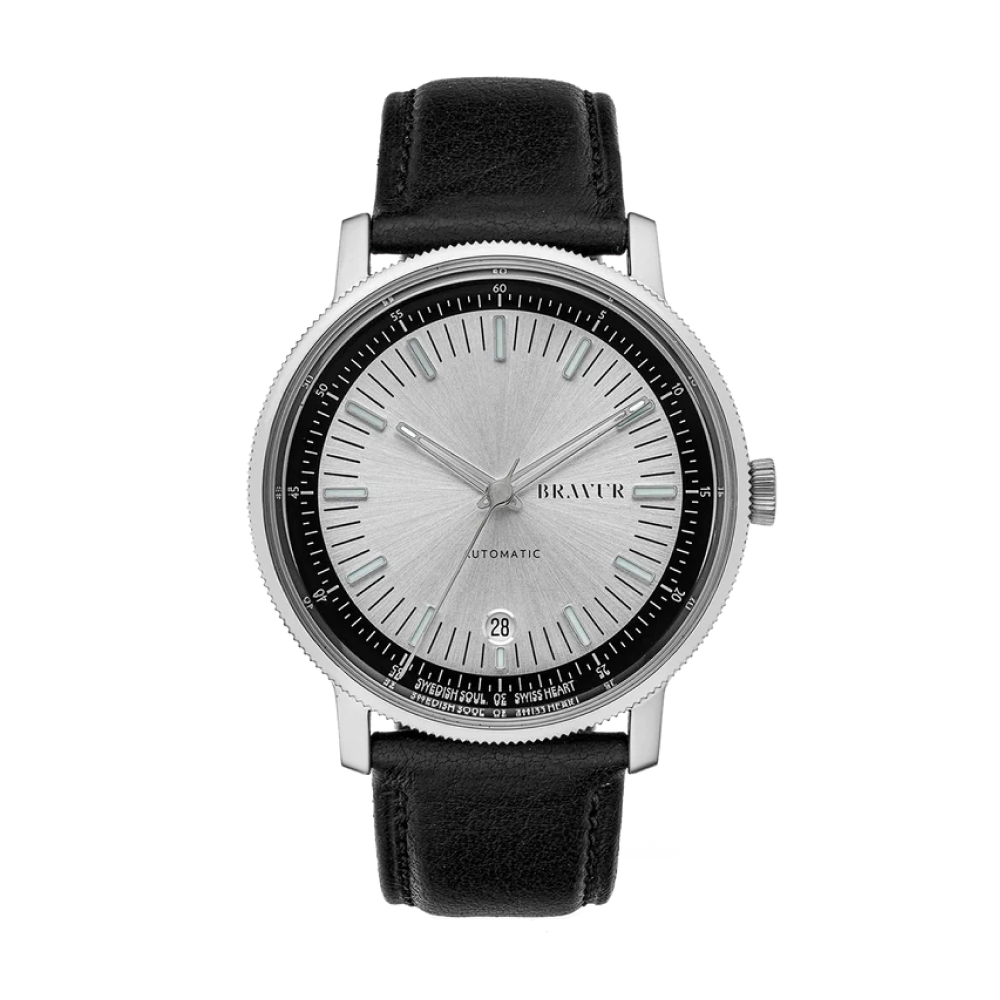 Bravur | BW003 - Silver / Black Leather (Automatic)