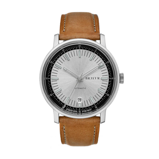 Bravur | BW003 - Silver / Tan Leather (Automatic)