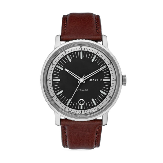 Bravur | BW003 - Silver Black Dial / Brown Leather (Automatic)