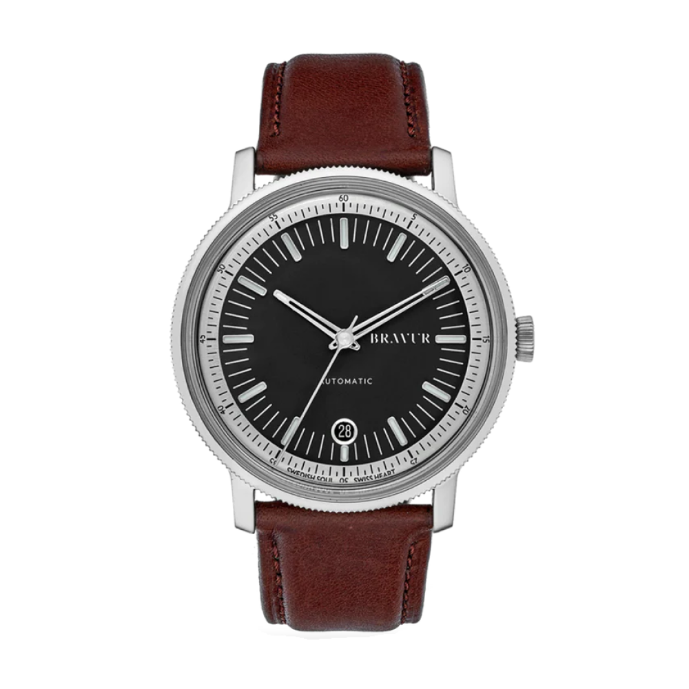 Bravur | BW003 - Silver Black Dial / Brown Leather (Automatic)