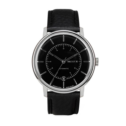 Bravur | Scandinavia - Silver / Black Leather (Automatic)