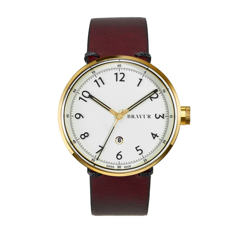Bravur | BW102 - Gold / Burgundy Leather