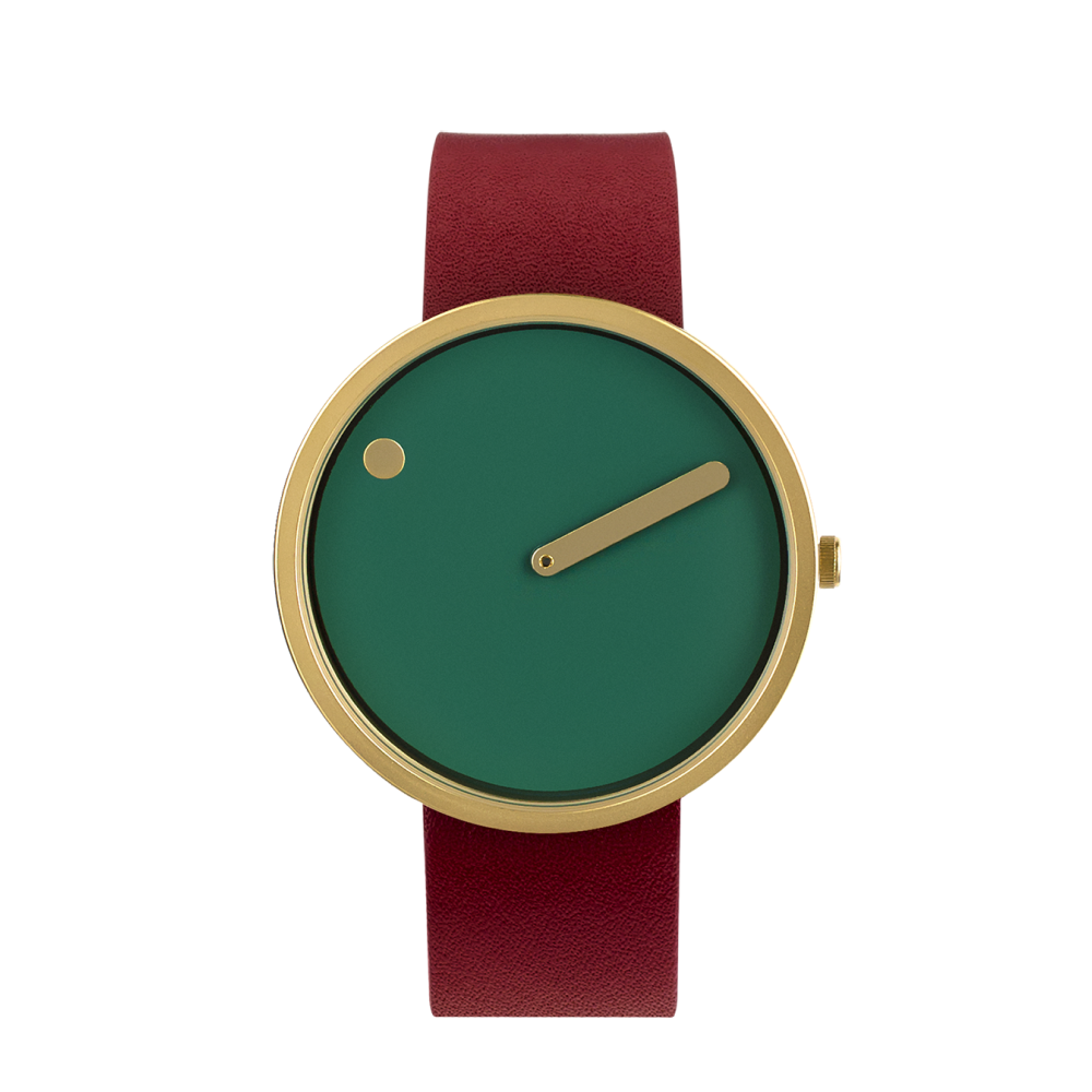 Picto | Dusty Green Dial / Burgundy Red Leather Strap
