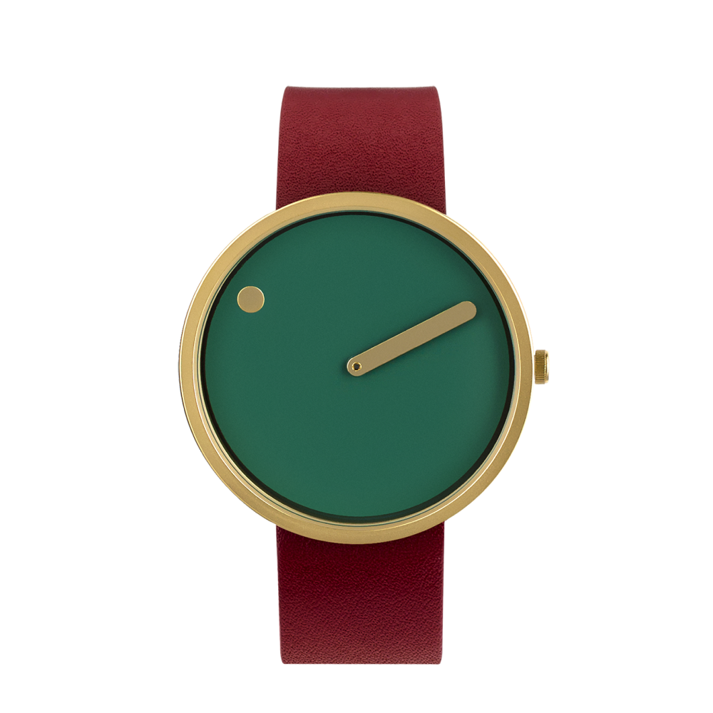 Picto |  Dusty Green Dial / Burgundy Red Leather Strap