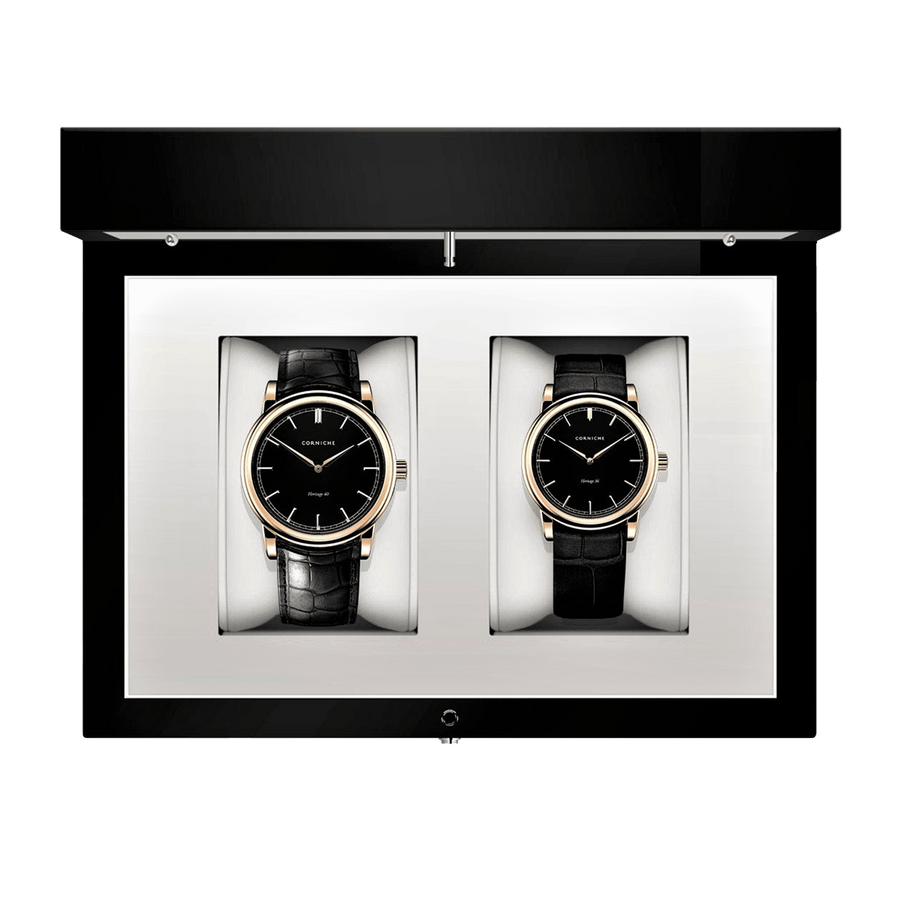 Corniche | Heritage Gift Set - Rose Gold / Black Leather