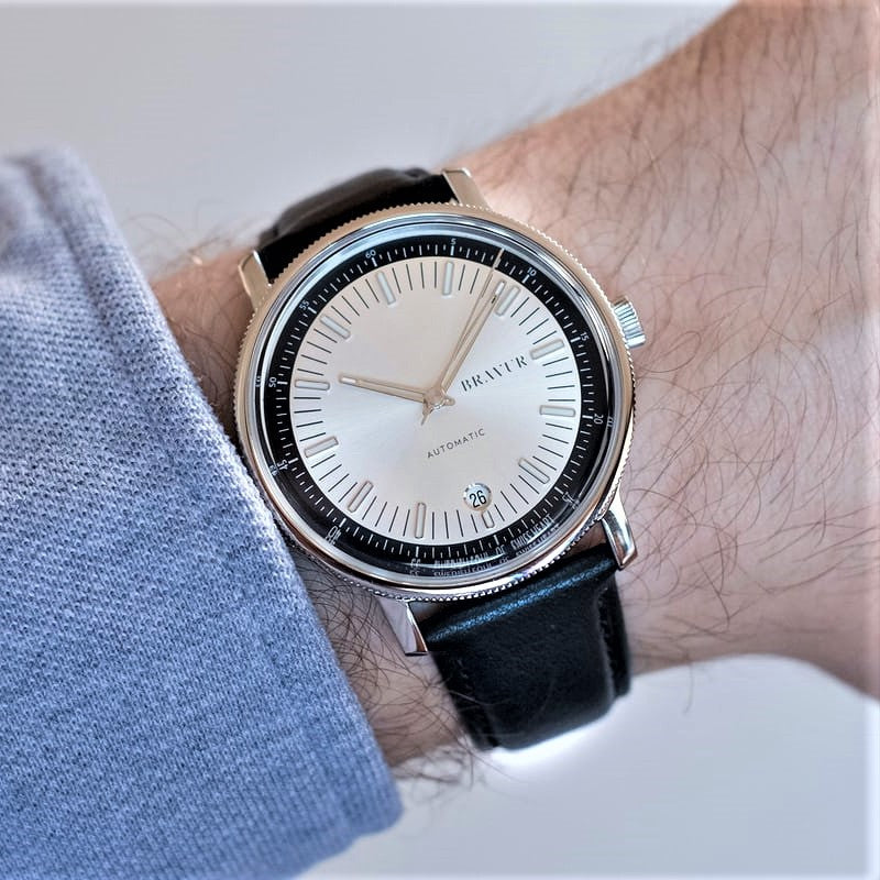 Bravur | BW003 - Silver / Black Leather (Automatic)