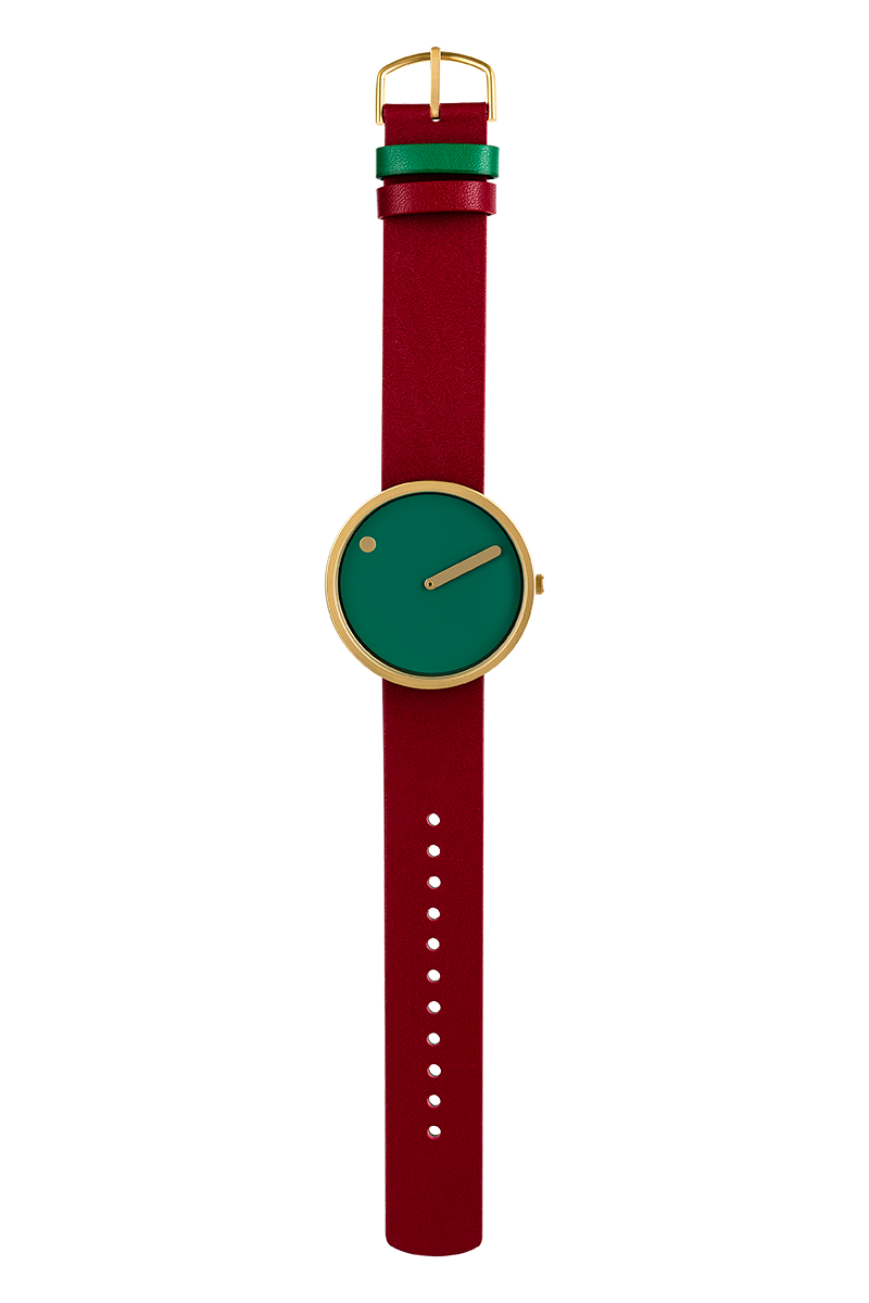 Picto |  Dusty Green Dial / Burgundy Red Leather Strap