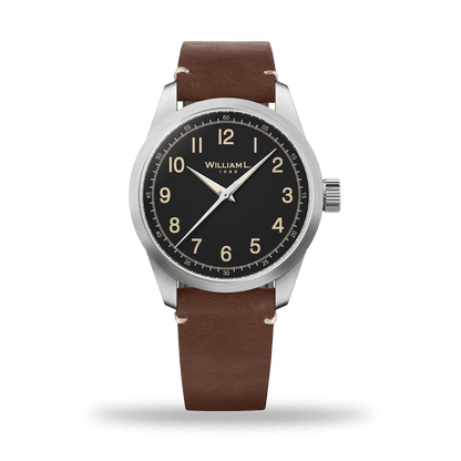 William L. 1985 | 3 Hands -Stainless Steel full Brushed-Brown Leather white Stitching