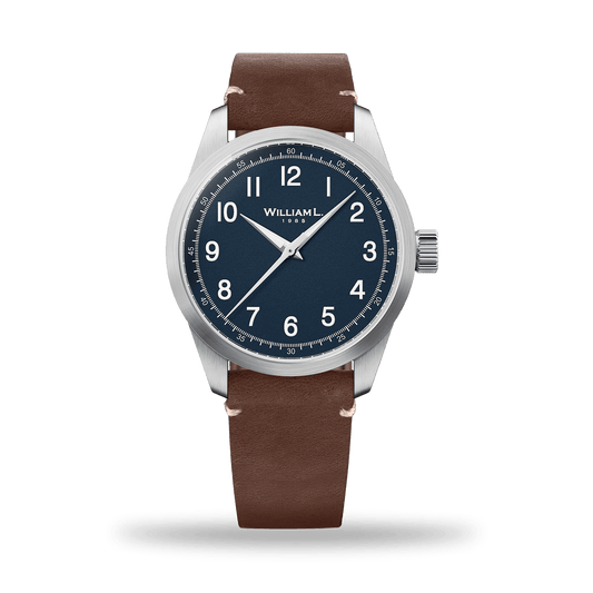 William L. 1985 | 3 Hands -Stainless Steel full Brushed-Brown Leather white Stitching