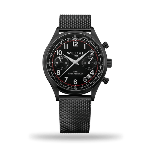 William L. 1985 | Vintage style Chronograph-IP Black-Black IPB Mesh Band