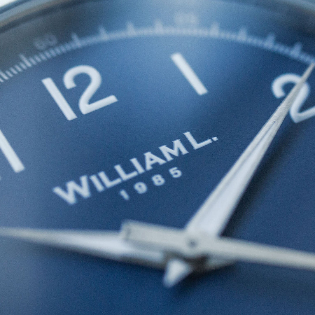 William L. 1985 | 3 Hands -Stainless Steel full Brushed-Black Leather white Stitching