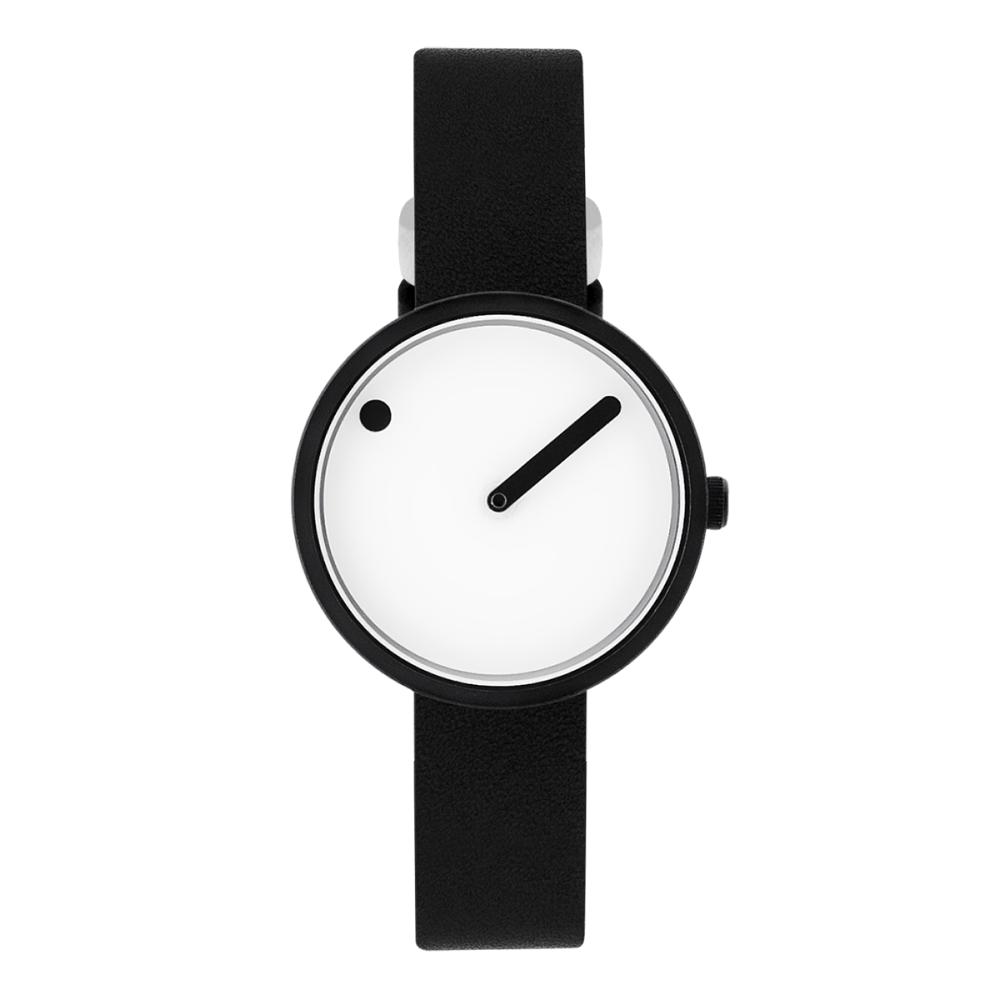 Picto |  White Dial / Black Leather Strap