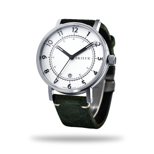 Bravur | BW001 - Silver - Olive Suede Leather