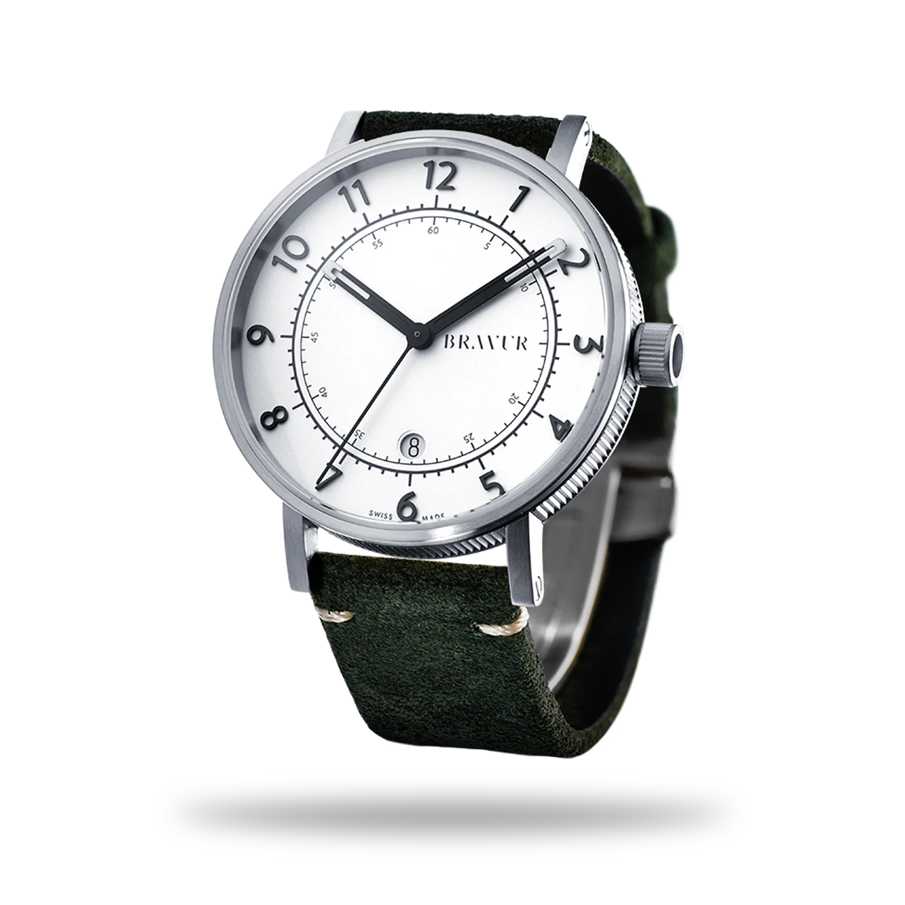 Bravur | BW001 - Silver - Olive Suede Leather