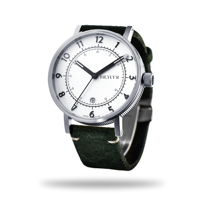 Bravur | BW001 - Silver - Olive Suede Leather