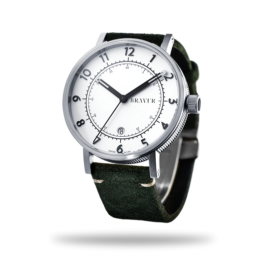 Bravur | BW001 - Silver - Olive Suede Leather