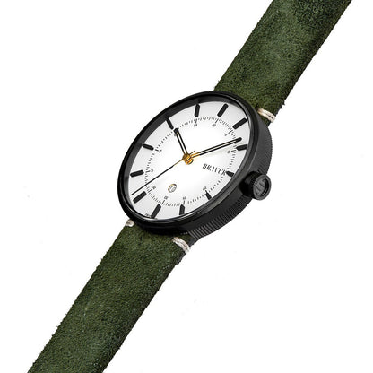 Bravur | BW002 - Black PVD / Olive Suede Leather
