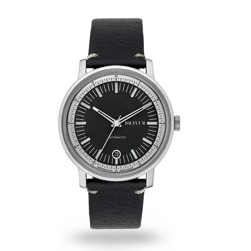 Bravur | Bw003 - Black Dial - Black With Contrast Stitching Leather