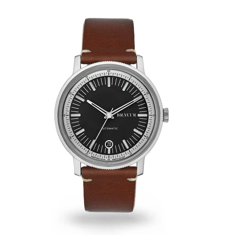 Bravur | Bw003 - Silver Dial - Brown With Contrast Stitching Leather
