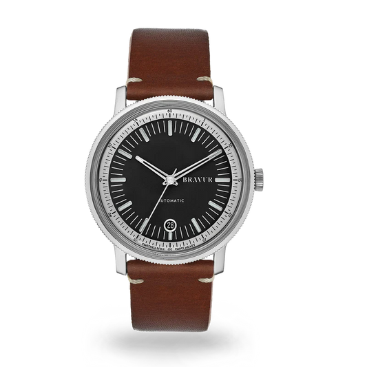 Bravur | Bw003 - Silver Dial - Brown With Contrast Stitching Leather