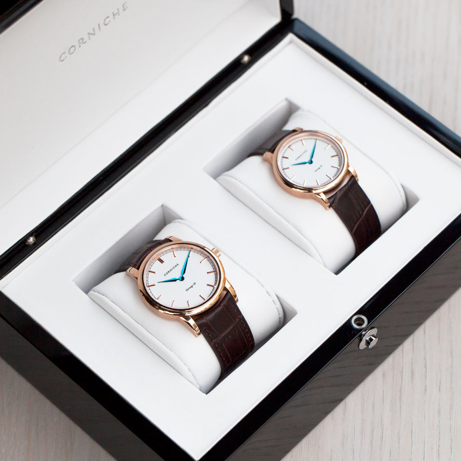 Corniche | Heritage Gift Set - Rose Gold / Brown Leather
