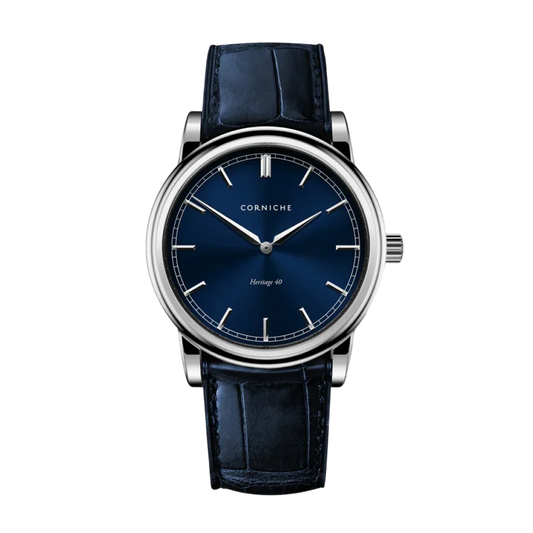 Corniche | Heritage 40 - Stainless Steel / Midnight Blue Leather