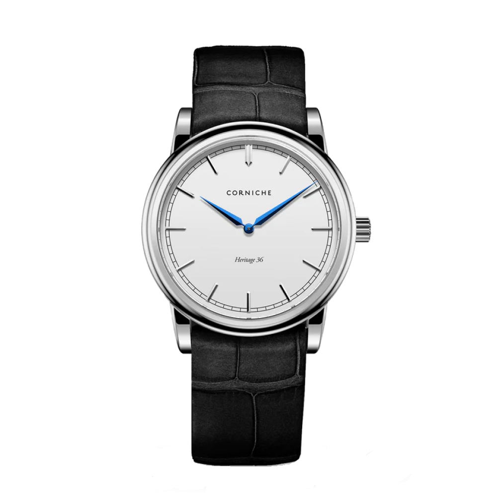 Corniche | Heritage 36 - White Dial / Black Leather